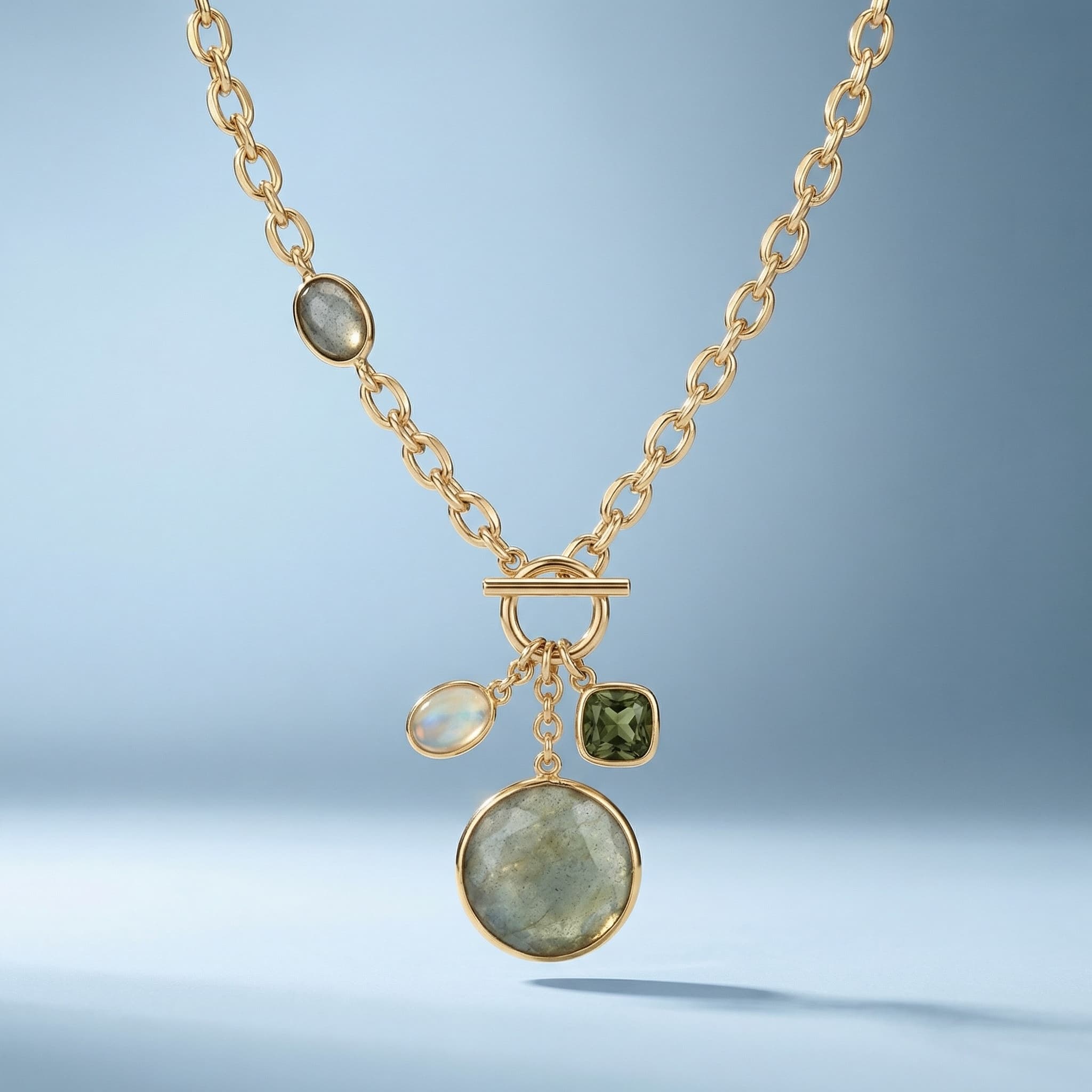 AI-generated jewellery photography by Razia Jukes — necklace front view